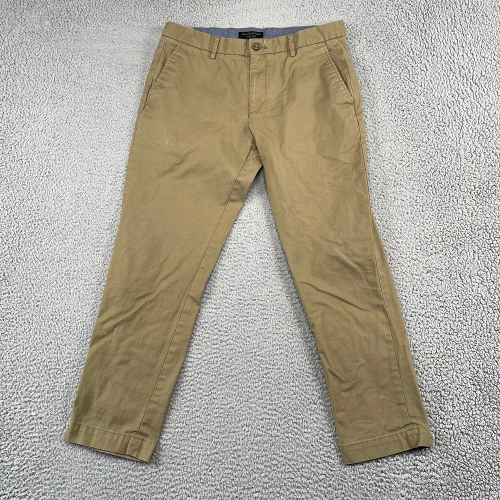 Banana Republic Chino Mens 32x30 Khaki Mason Chino Flat Front Stretch Cotton